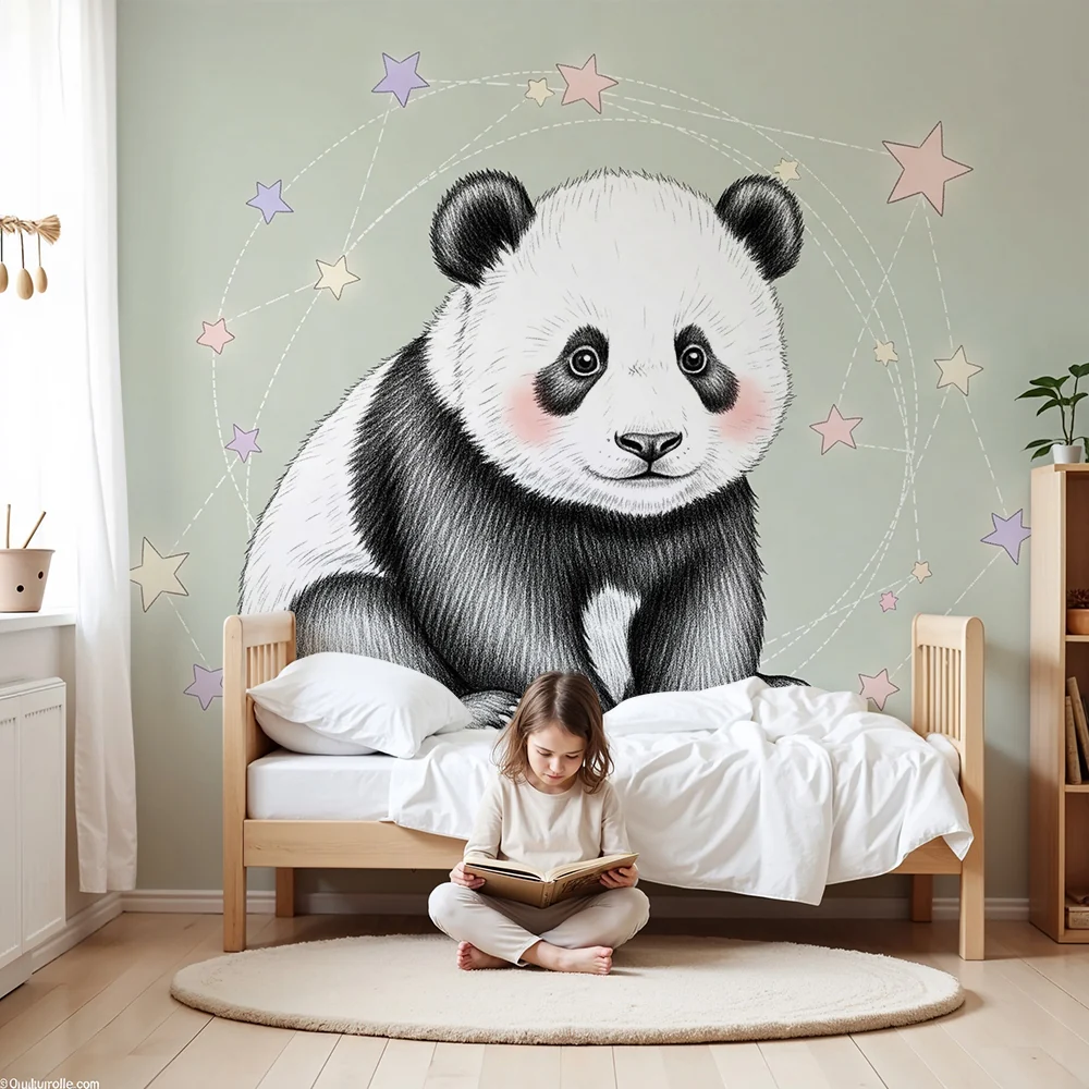 Tapet barnerom | Liten panda og stjerner
