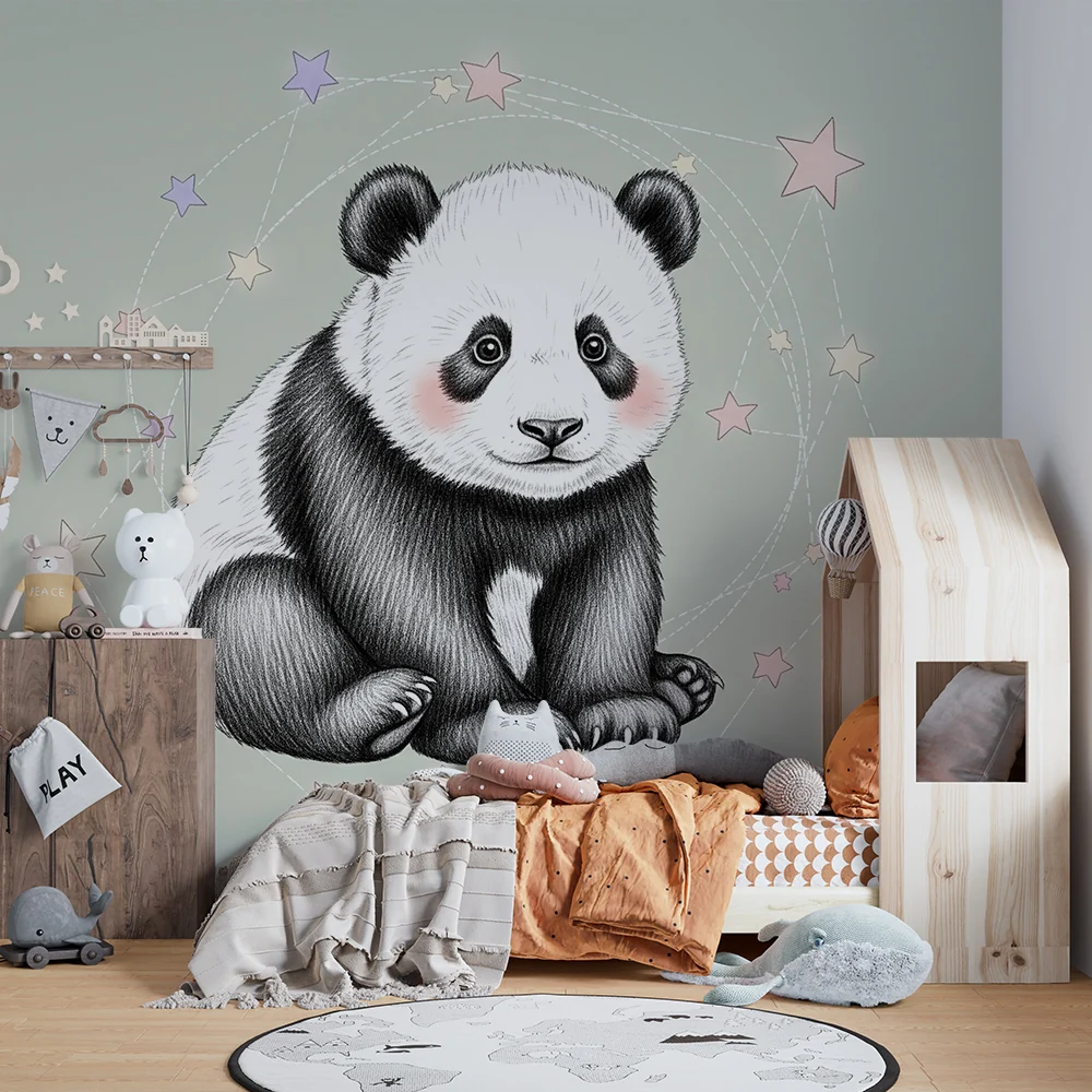 Tapet barnerom | Liten panda og stjerner