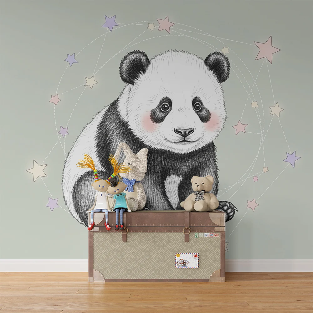 Tapet barnerom | Liten panda og stjerner