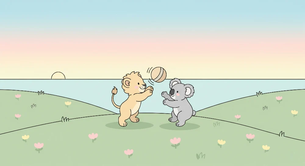 Tapet barnerom | Løve og koala leker sammen