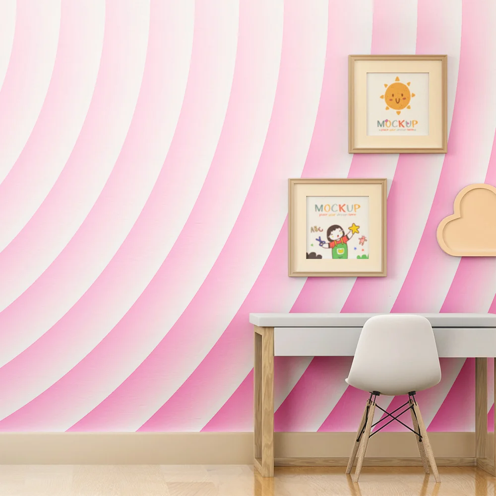 Tapet barnerom | Myke bølger i gradient rosa