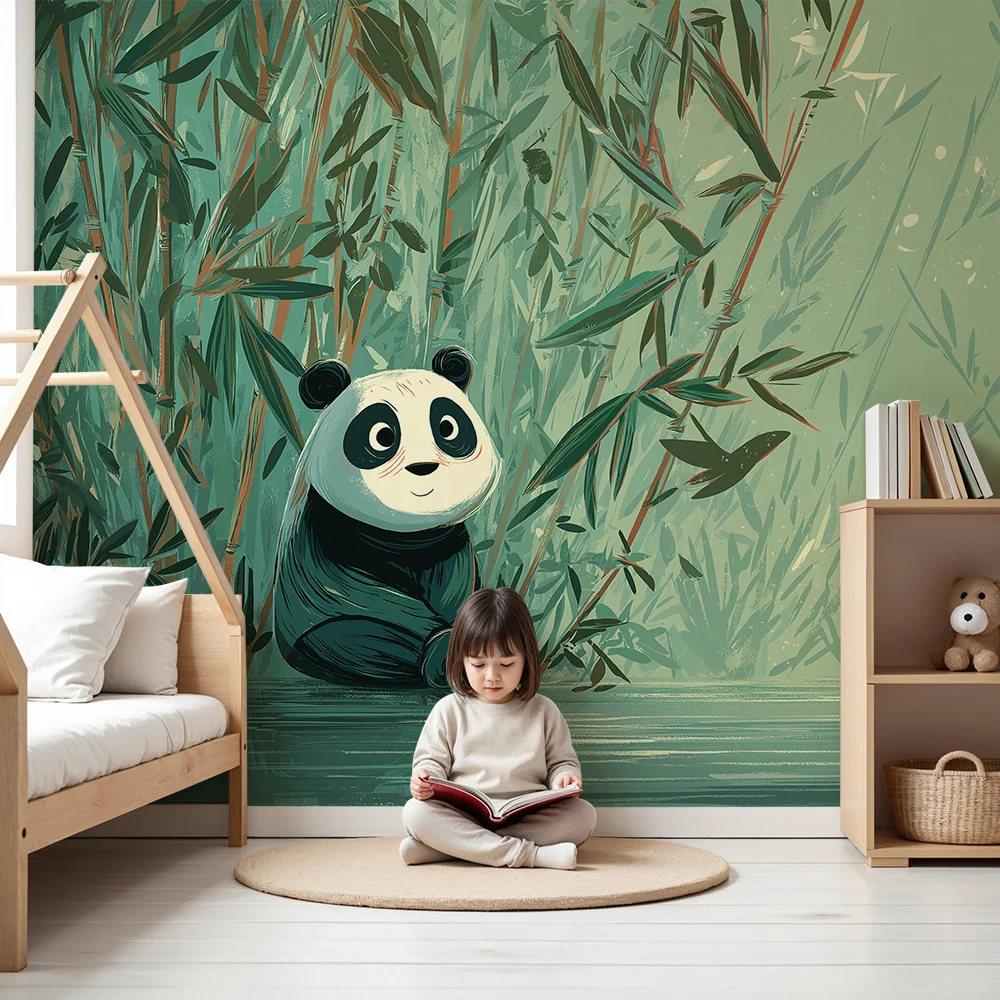 Tapet barnerom | Søt panda midt blant bambus