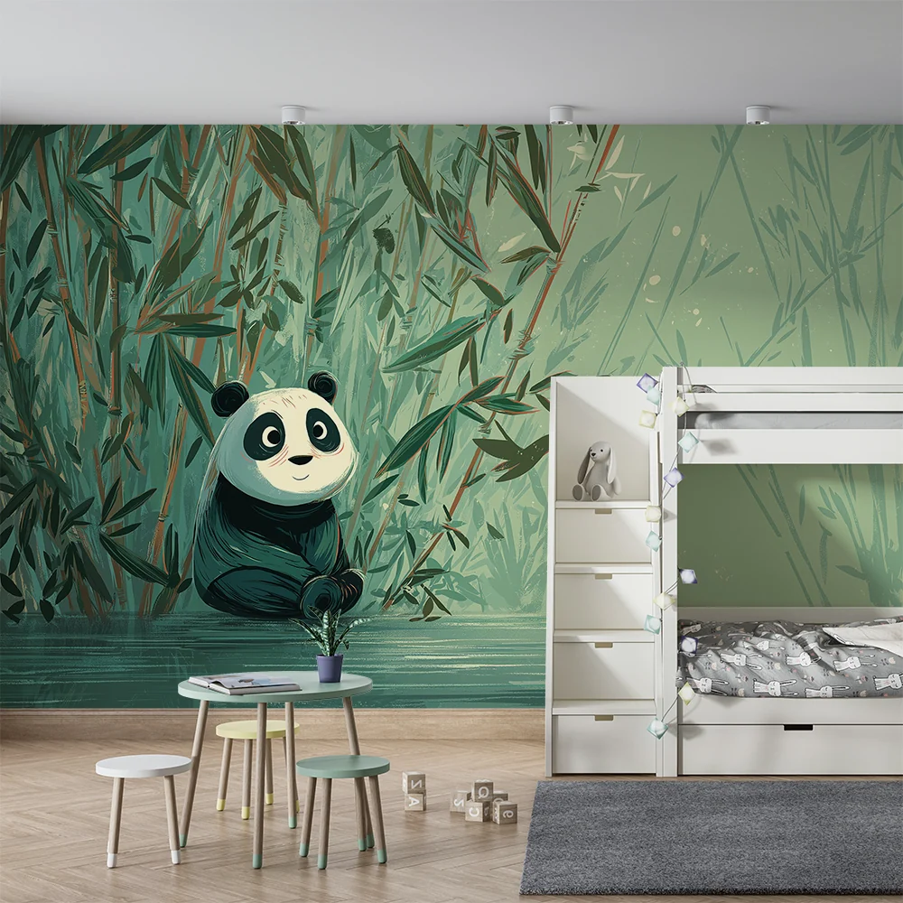 Tapet barnerom | Søt panda midt blant bambus