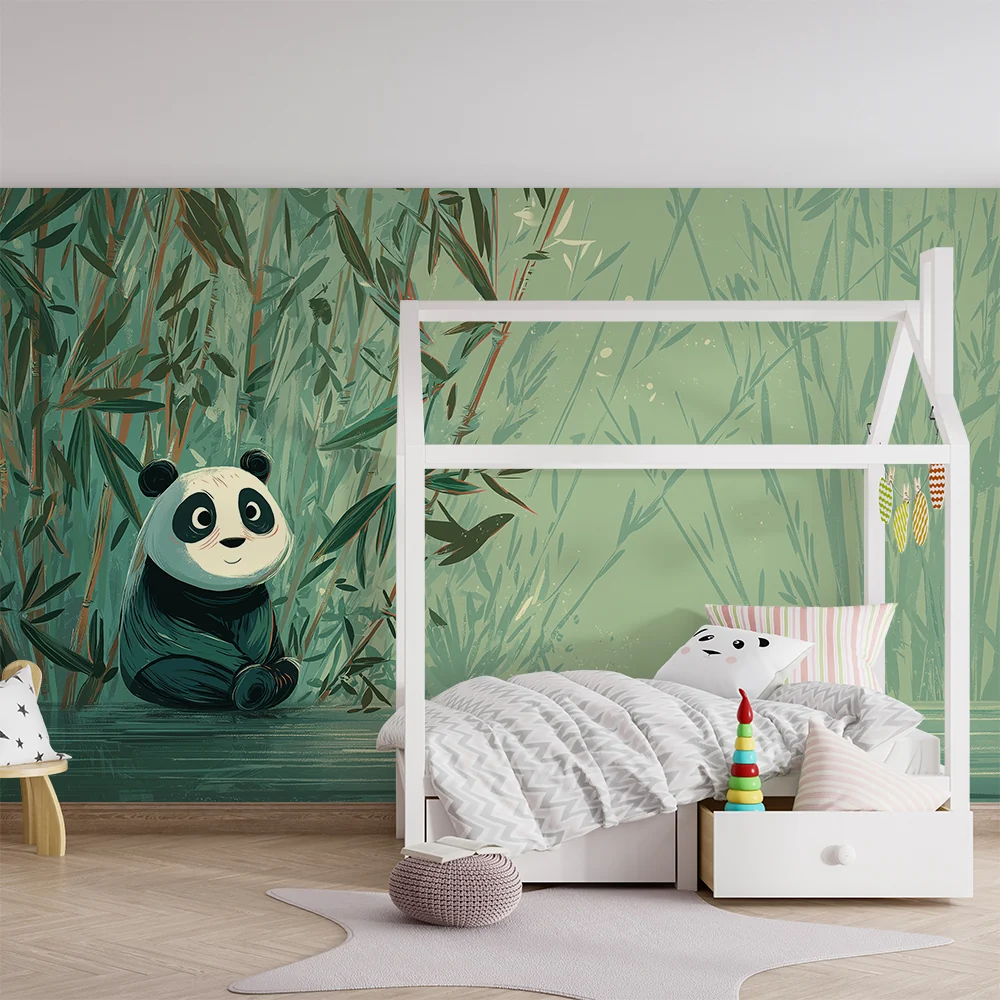Tapet barnerom | Søt panda midt blant bambus