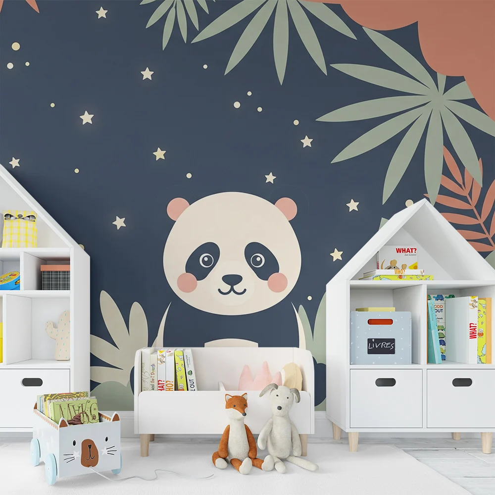 Tapet barnerom | Søt panda under stjernene