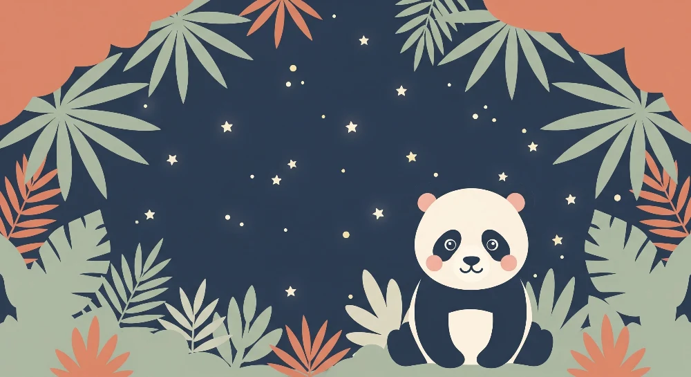 Tapet barnerom | Søt panda under stjernene