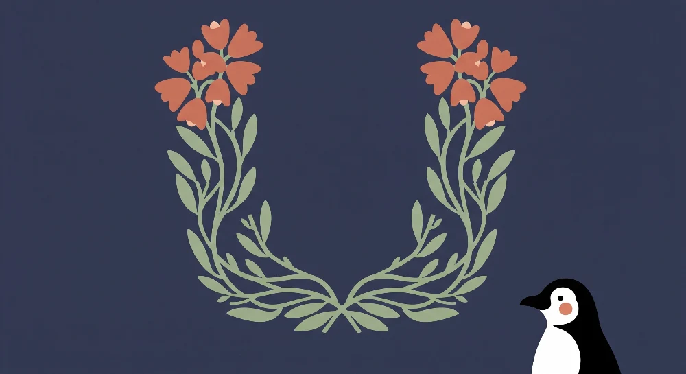 Tapet barnerom | Pingvin og delikate blomster