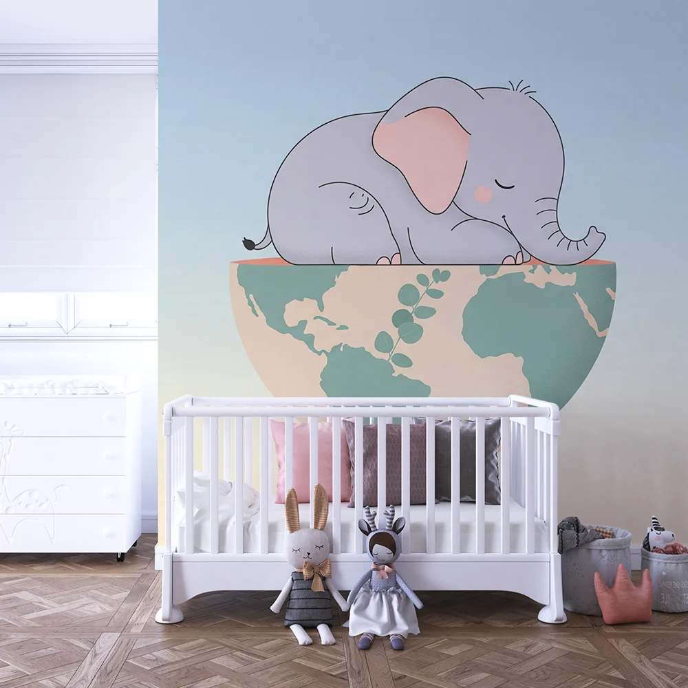 Tapet barnerom | Sovende elefant på jordkloden