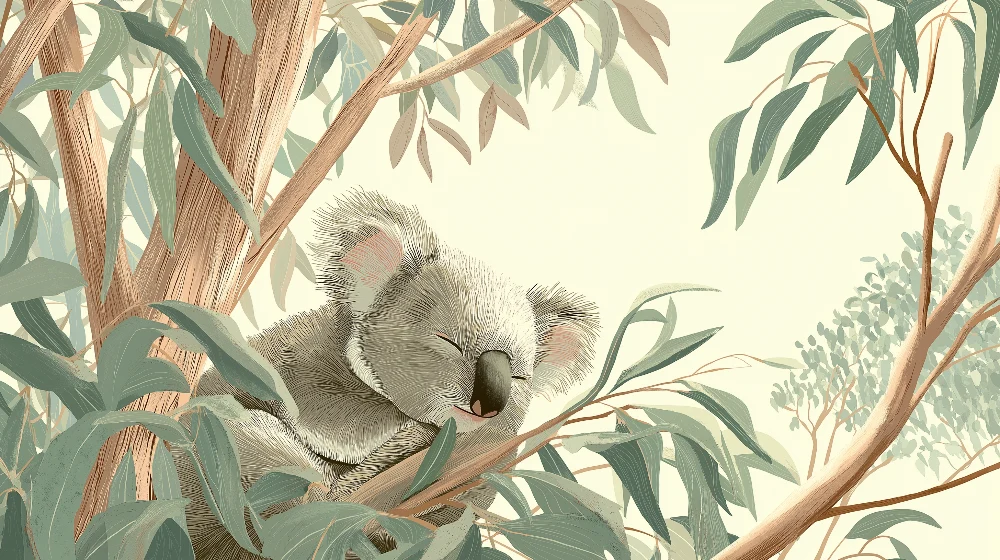 Tapet barnerom | Sovende koala blant eukalyptusblader