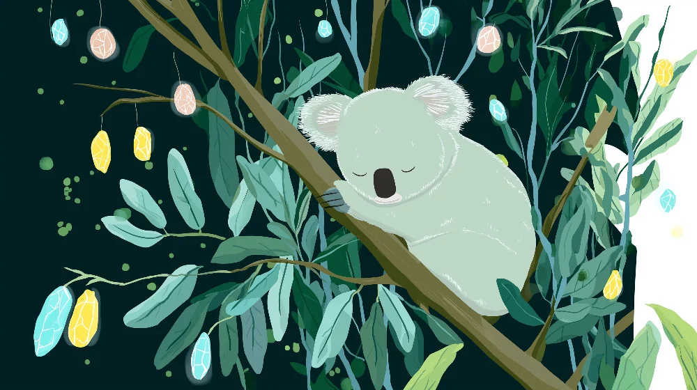 Tapet barnerom | Sovende koala i nattlig vegetasjon