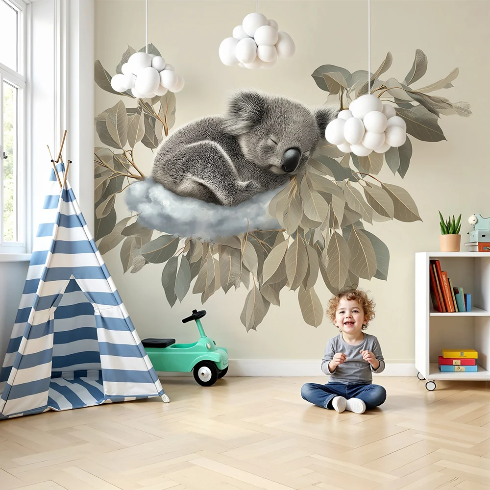 Tapet barnerom | Sovende koala på en sky av blader