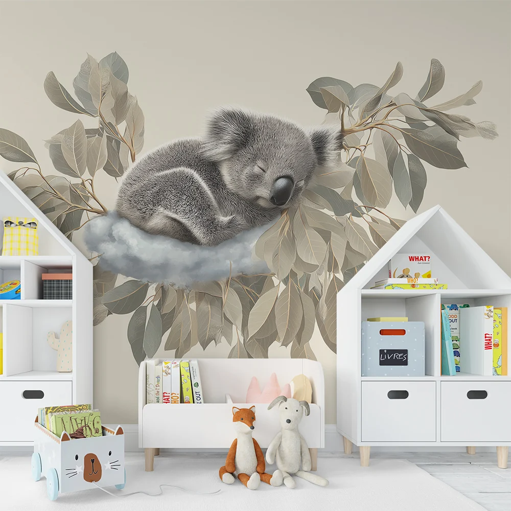 Tapet barnerom | Sovende koala på en sky av blader