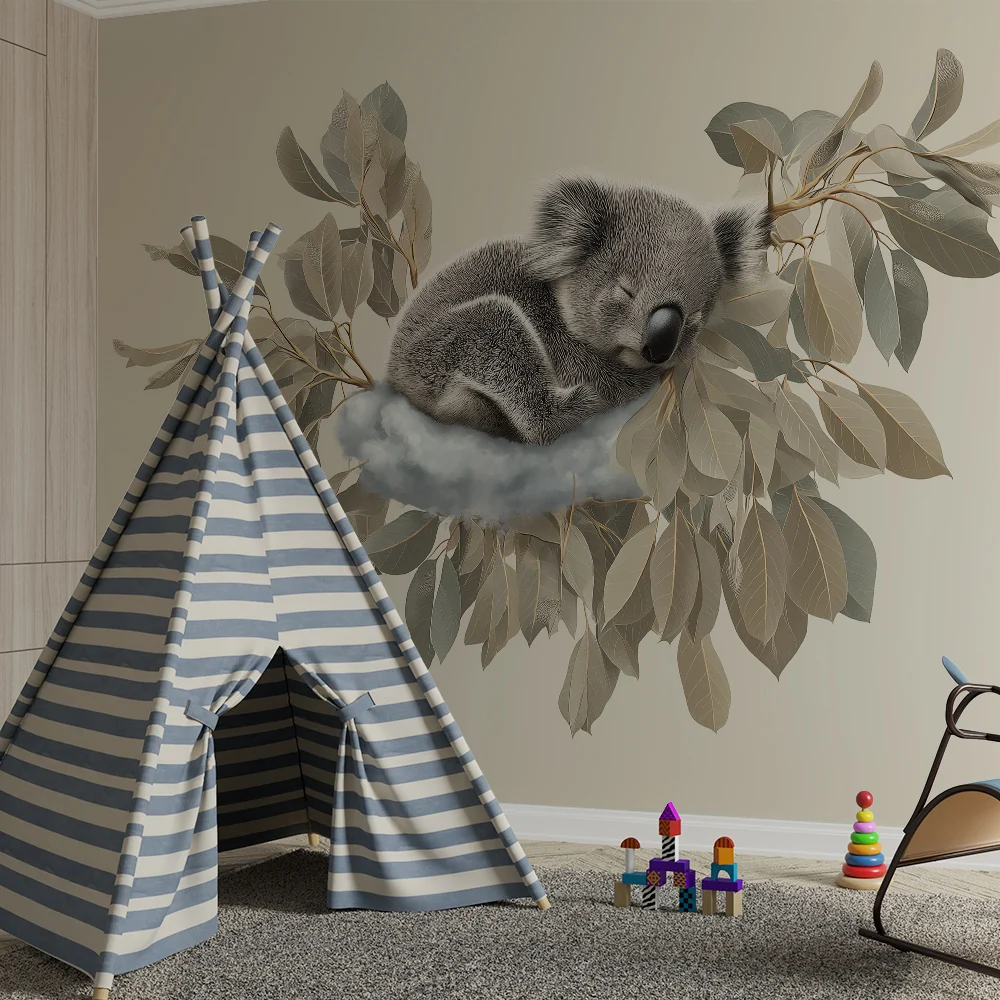 Tapet barnerom | Sovende koala på en sky av blader