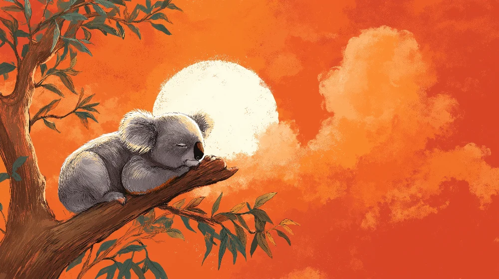 Tapet barnerom | Sovende koala under en oransje himmel