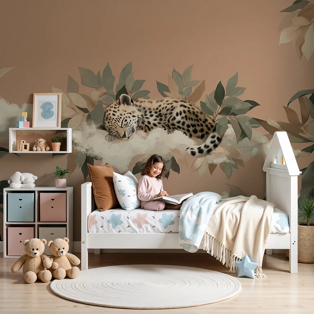 Tapet barnerom | Sovende leopard blant tropiske blader