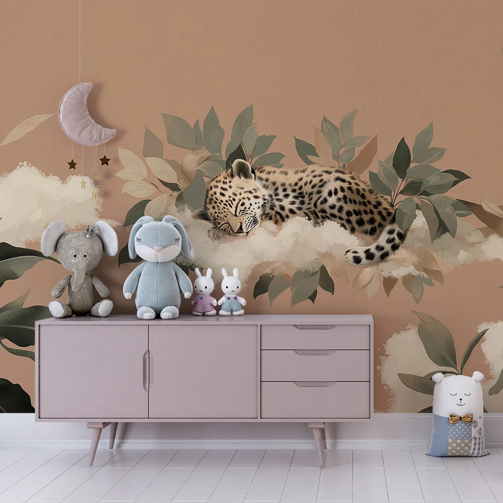 Tapet barnerom | Sovende leopard blant tropiske blader