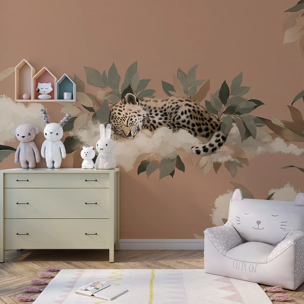 Tapet barnerom | Sovende leopard blant tropiske blader