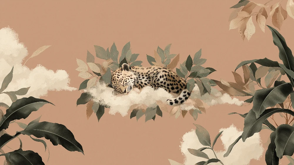 Tapet barnerom | Sovende leopard blant tropiske blader