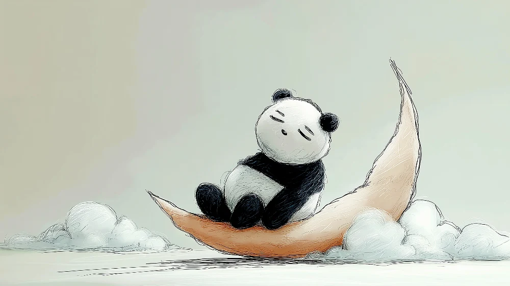Tapet barnerom | Søvnig panda på en månesigd