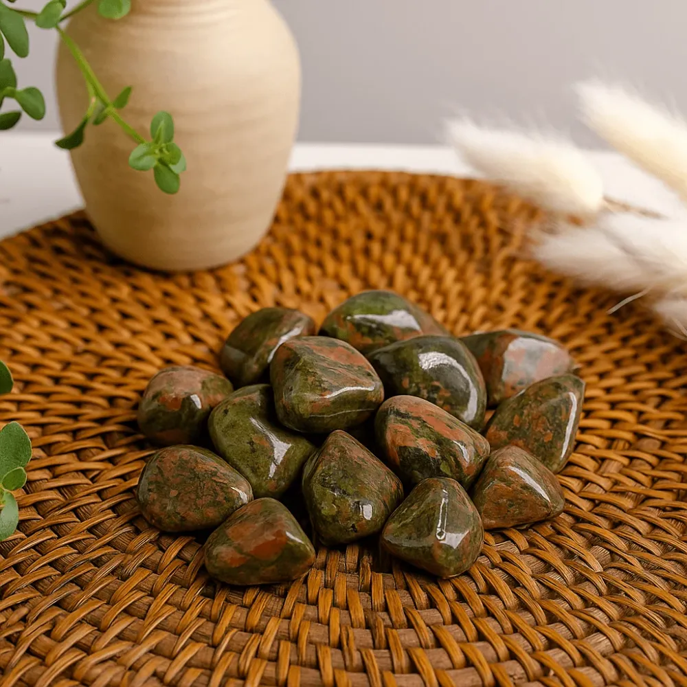 Unakite polerte steiner, 24 stk