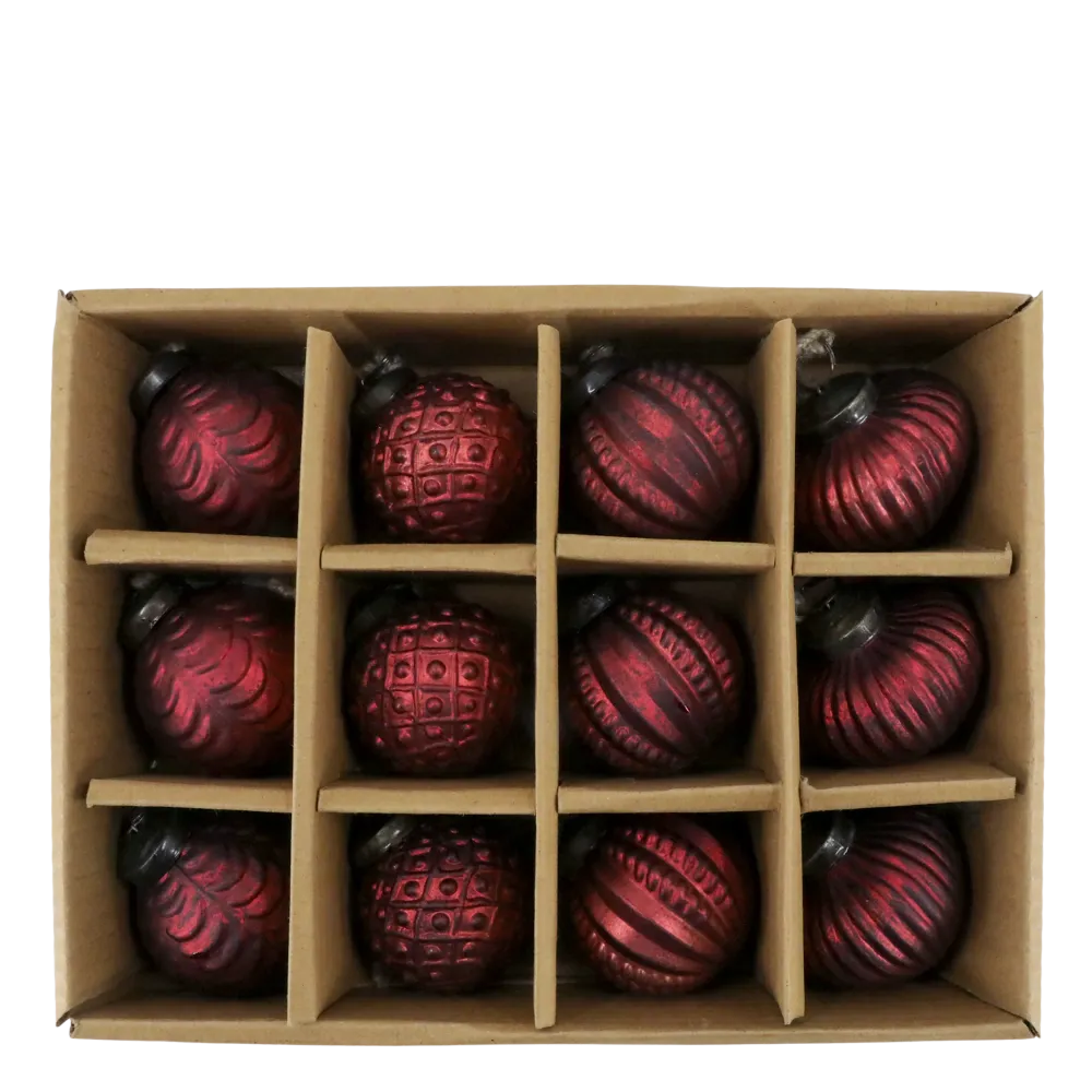 Julekuler Antikk rød - 12pk
