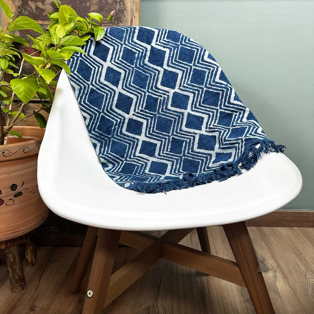 Indigo Runner 170x60cm Håndlaget Heerak Mønster