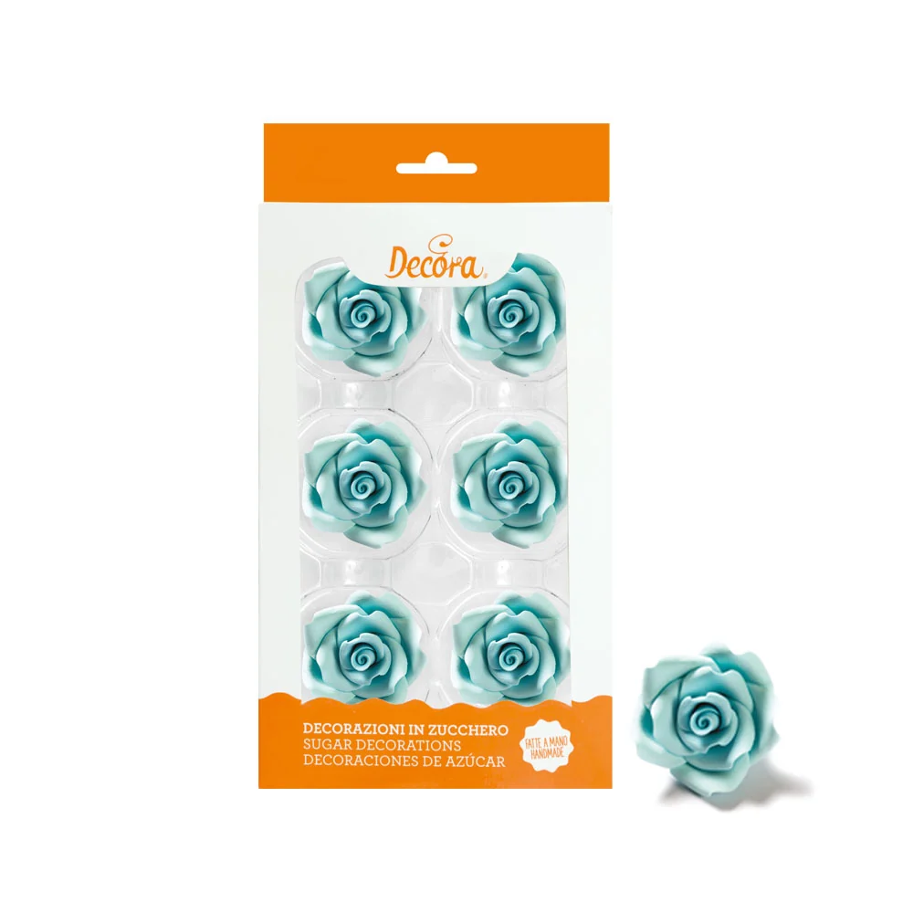 Decora Spiselig Kakepynt Store Roser, 5cm -Blå- pk/6