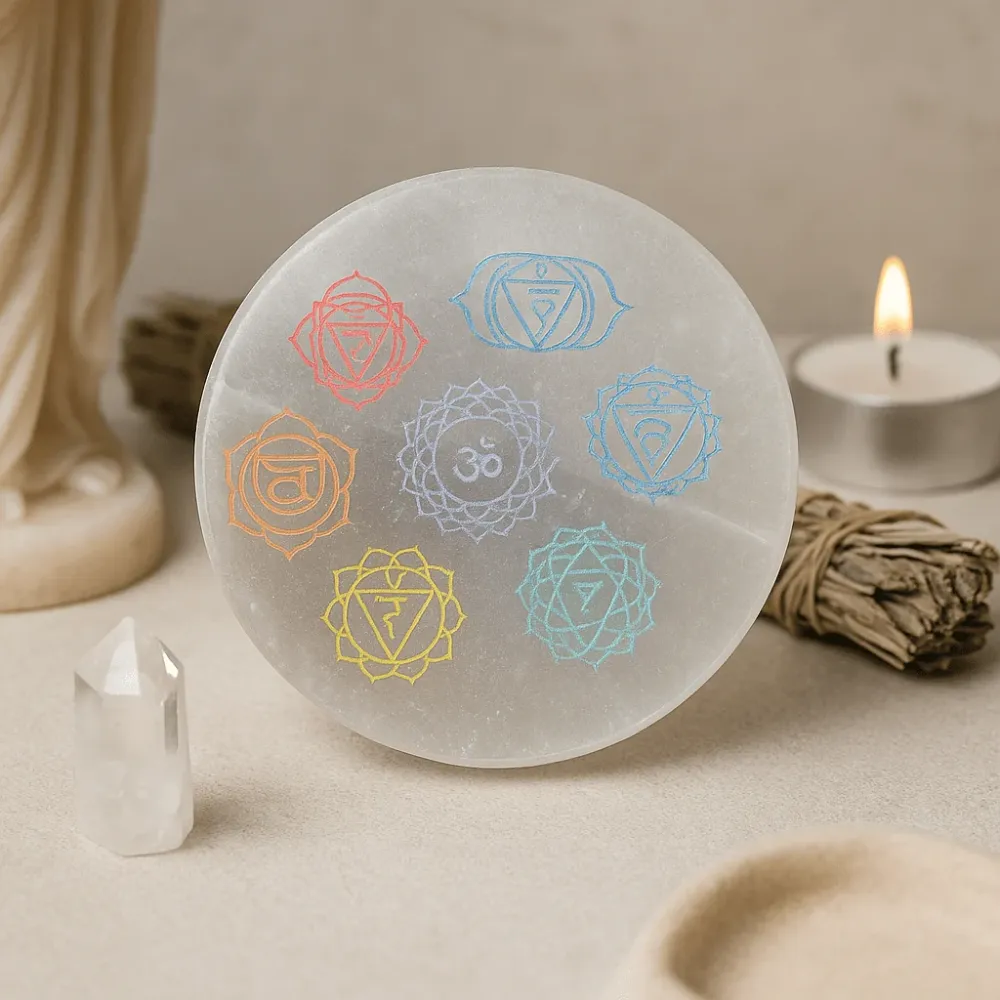 Selenitt chakra ladeplate 10cm