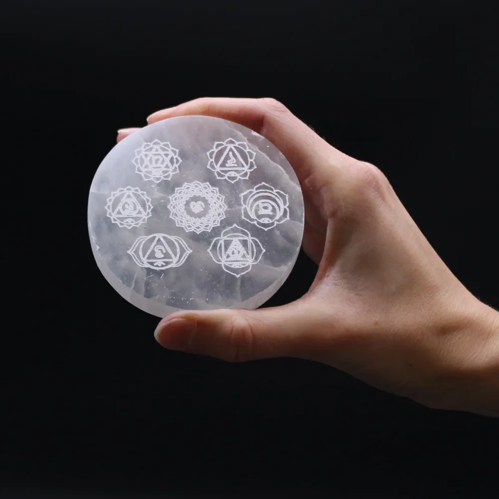Selenitt ladeplate chakra 8cm