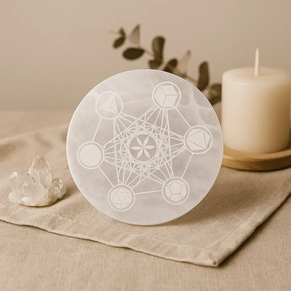Selenitt ladeplate hellig geometri 18cm