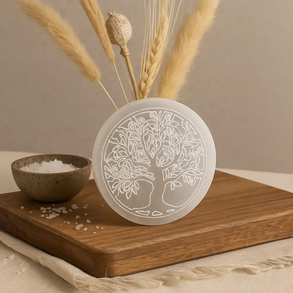 Selenitt ladeplate Livets tre 8cm