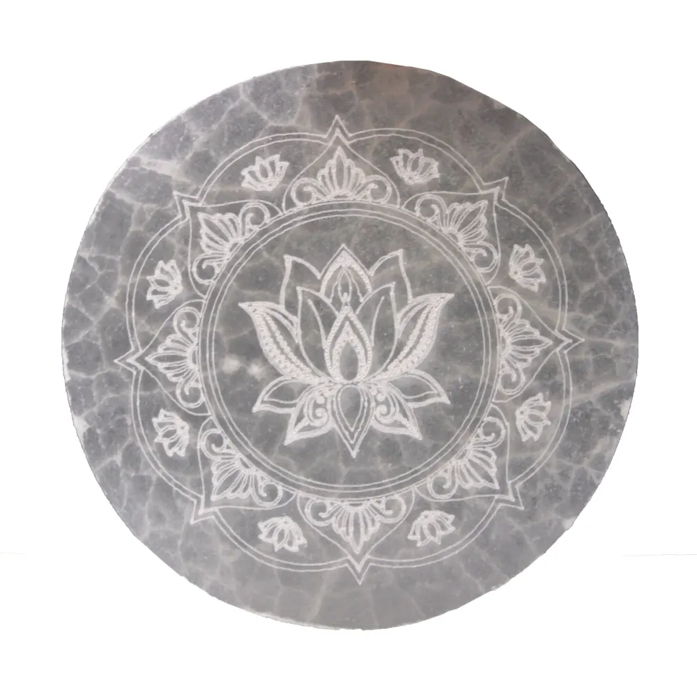 Selenitt ladeplate lotusmandala 10 cm