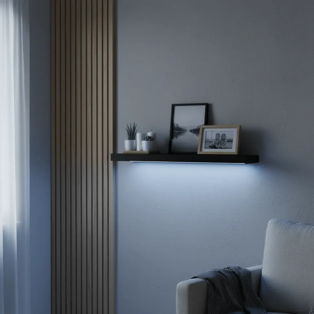 Hylle med LED-lys sort