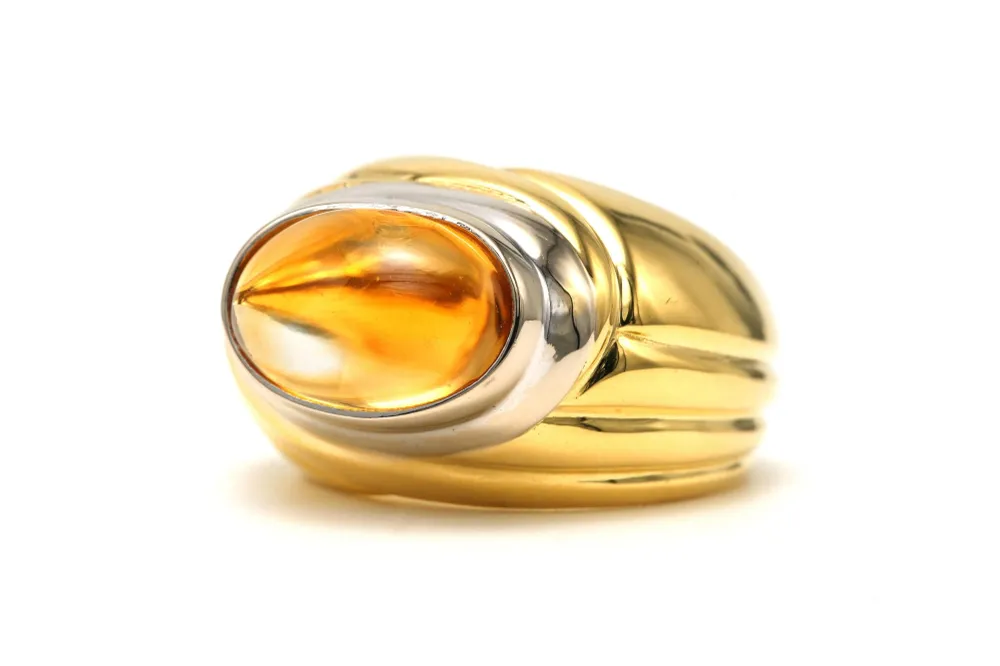 Moderne ring i gult gull, hvitt gull, citrin