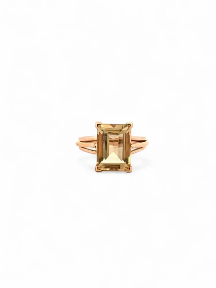 Retro ring i gult gull og citrin