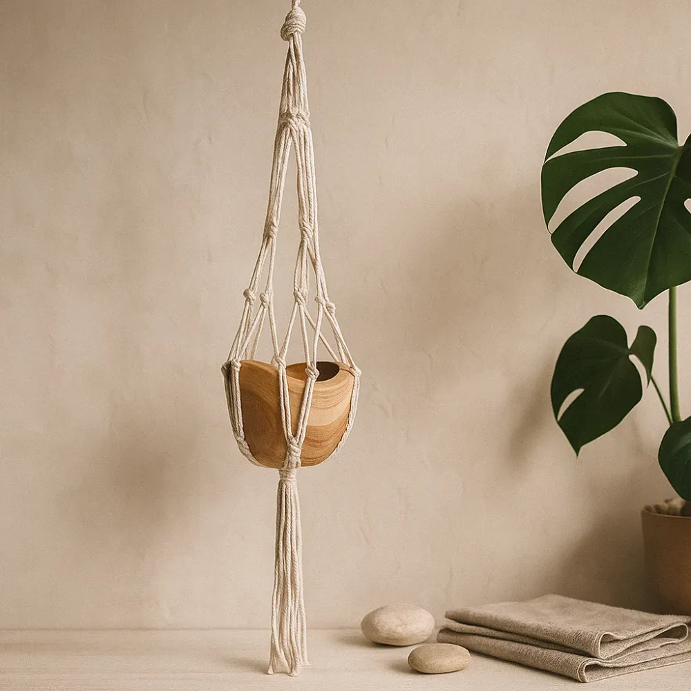 Macrame gryteholder beige 75cm