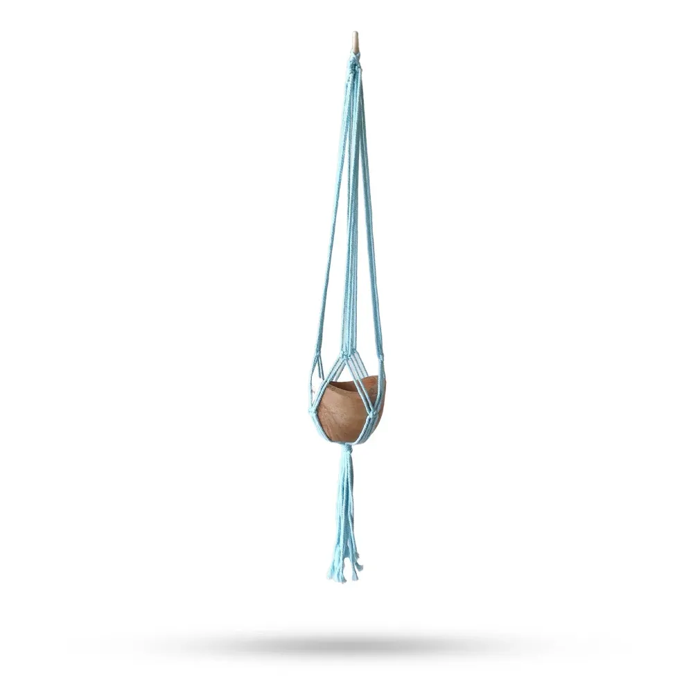 Macrame plantehenger pulverblå medium