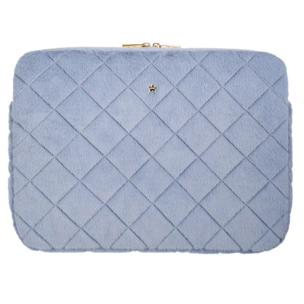 FAUX FUR QUILTED MAC COVER COOL BLUE