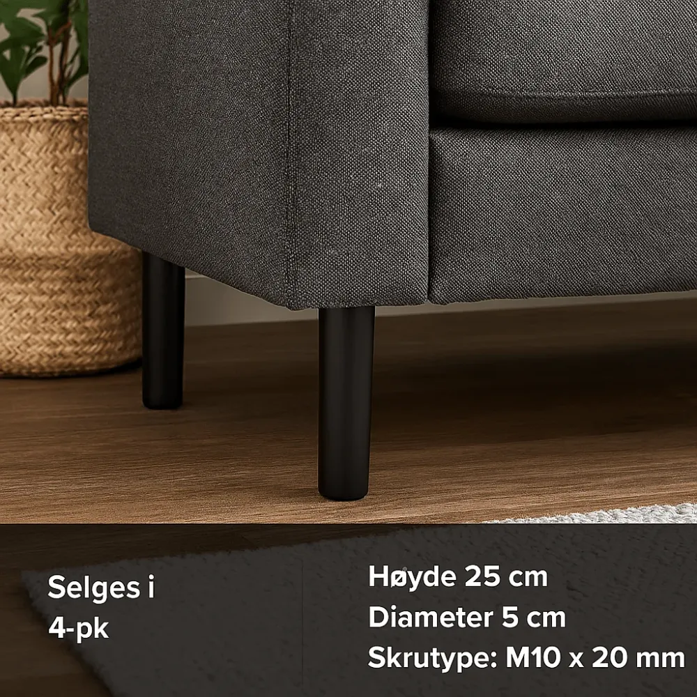 Klassisk møbelben, sort tre