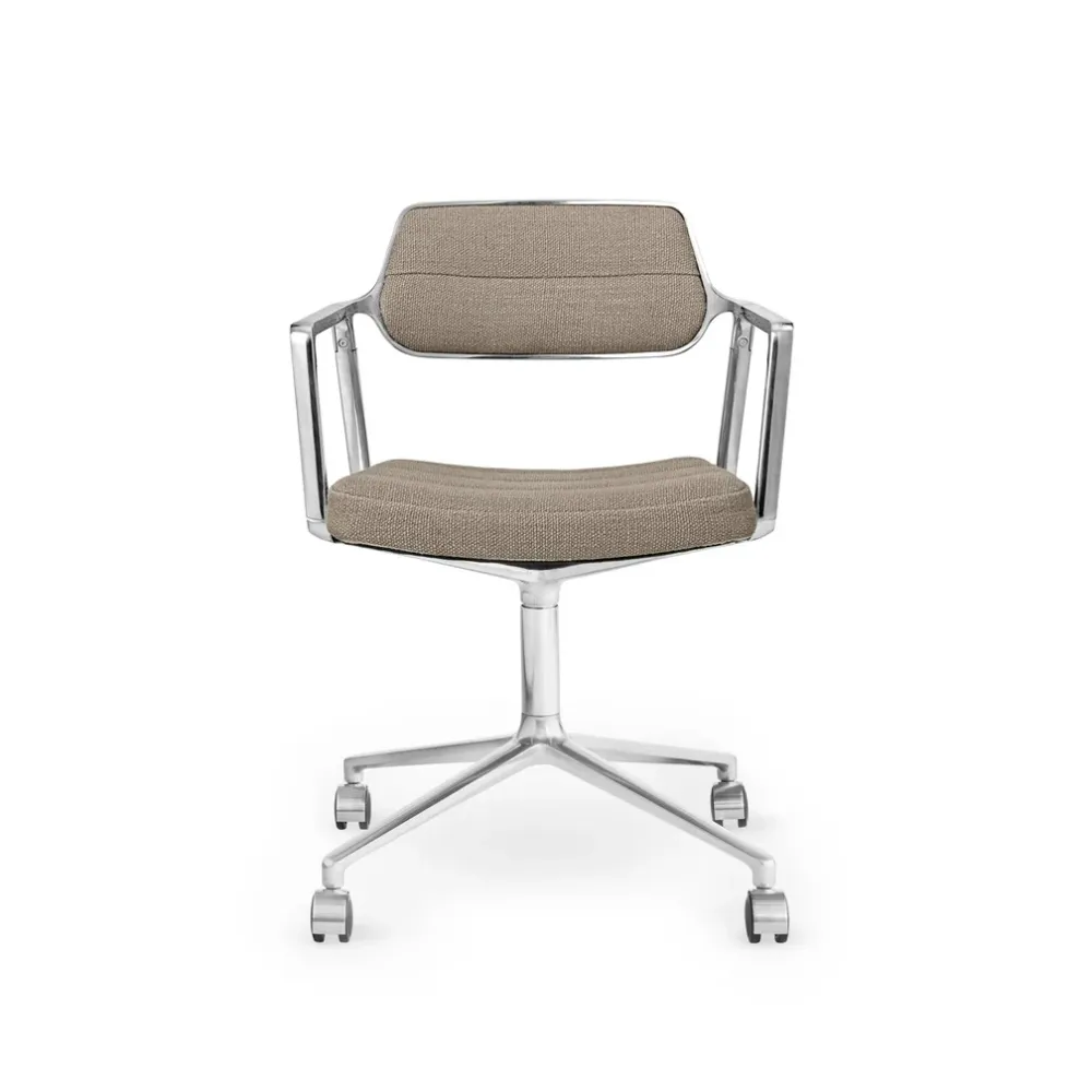 Vipp453+ Svingstol, polert ramme, Tide - mørk sand tekstil, hjul