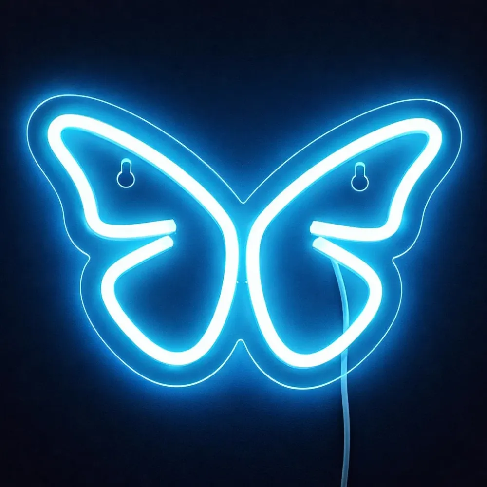 Butterfly Neon Vegglampe Lyseblå