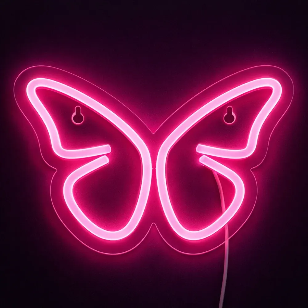 Butterfly Neon Vegglampe Rosa