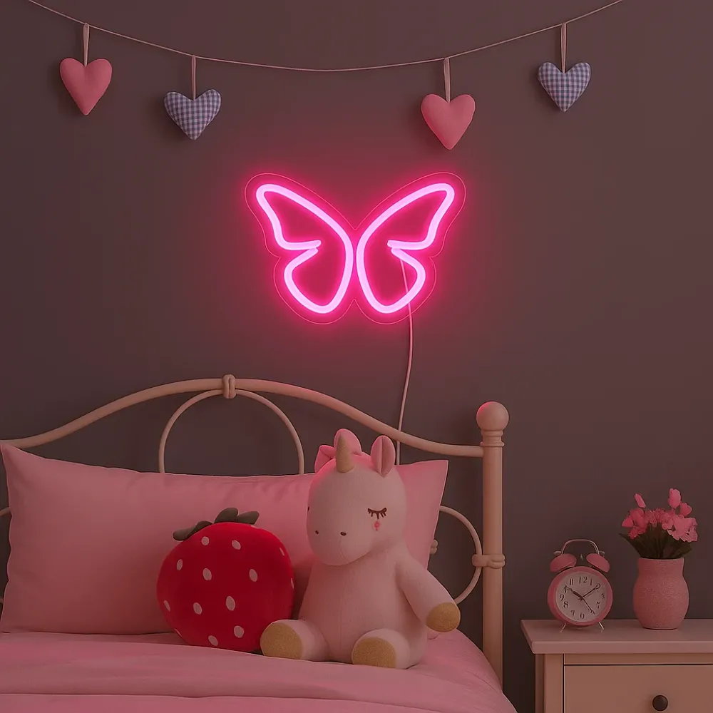 Butterfly Neon Vegglampe Rosa