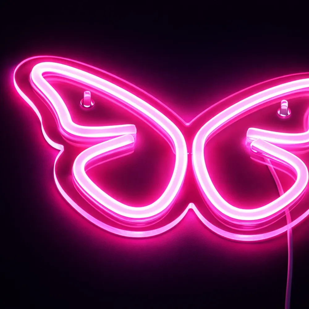 Butterfly Neon Vegglampe Rosa