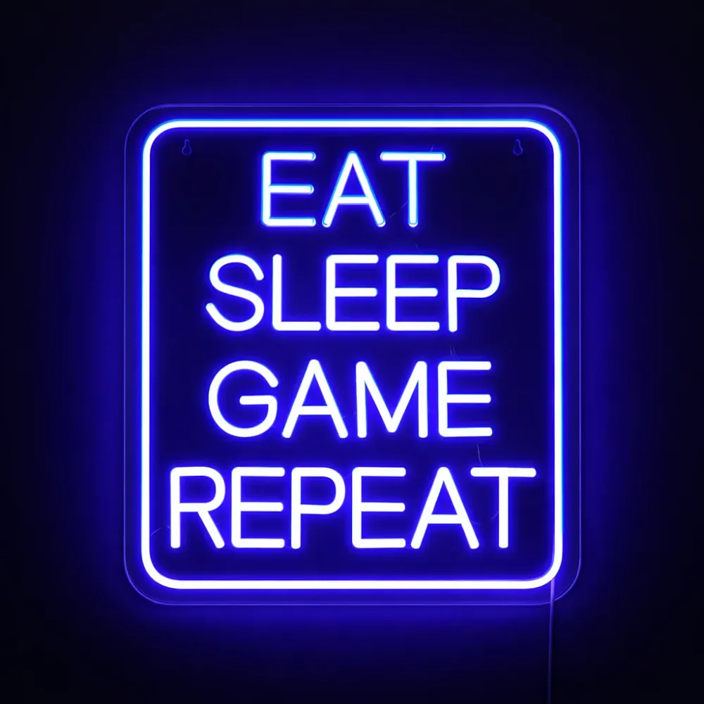Eat Sleep Game Repeat Neon Vegglampe