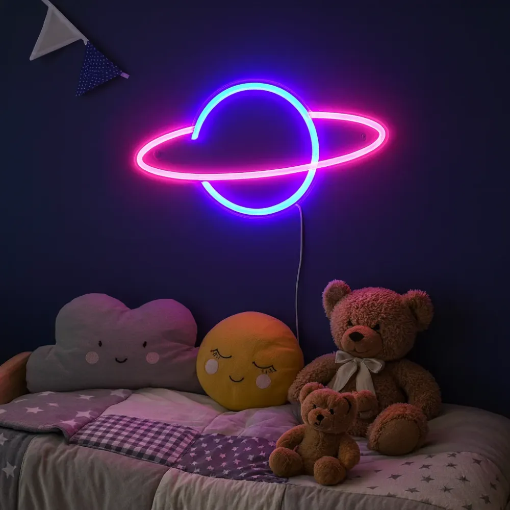 Saturn Neon Vegglampe Blå/Rosa