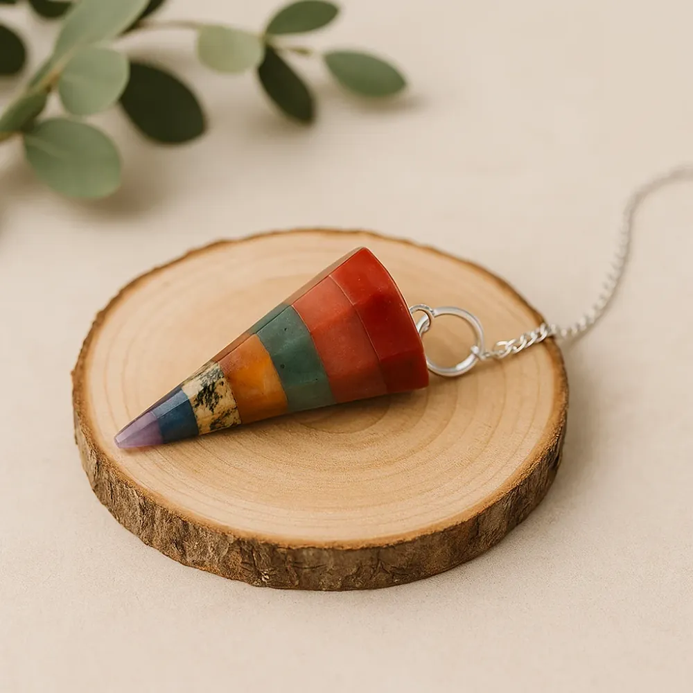Chakra krystall pendel, 7 skiver edelstener