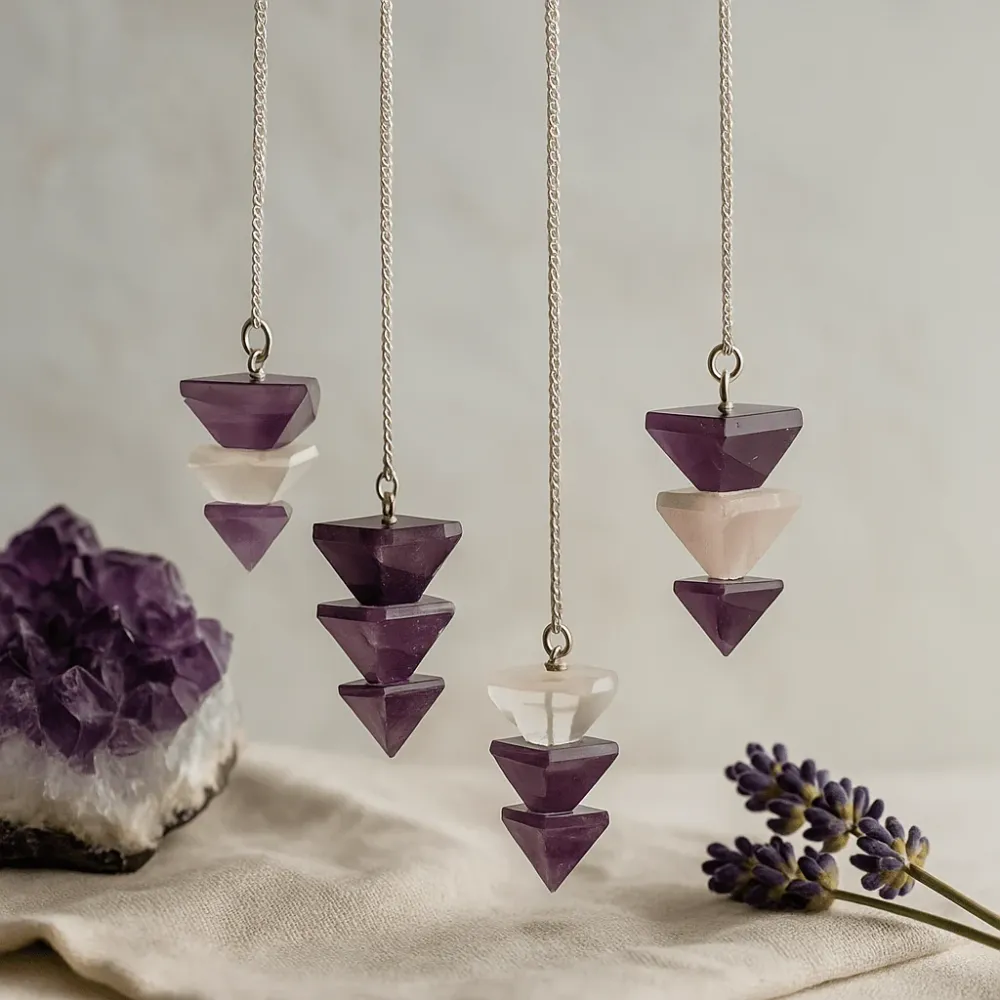 Krystallpendel pyramide, assorterte edelstener