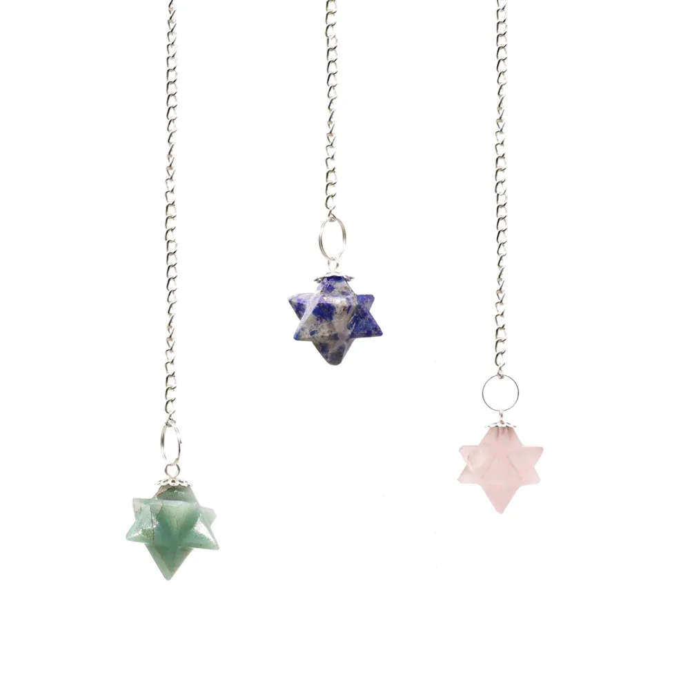 Merkaba stjerne krystall pendel, assorterte edelstener