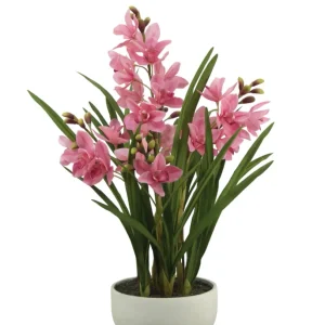 Kunstig Cymbidium Orkide Real Touch Rosa 85cm